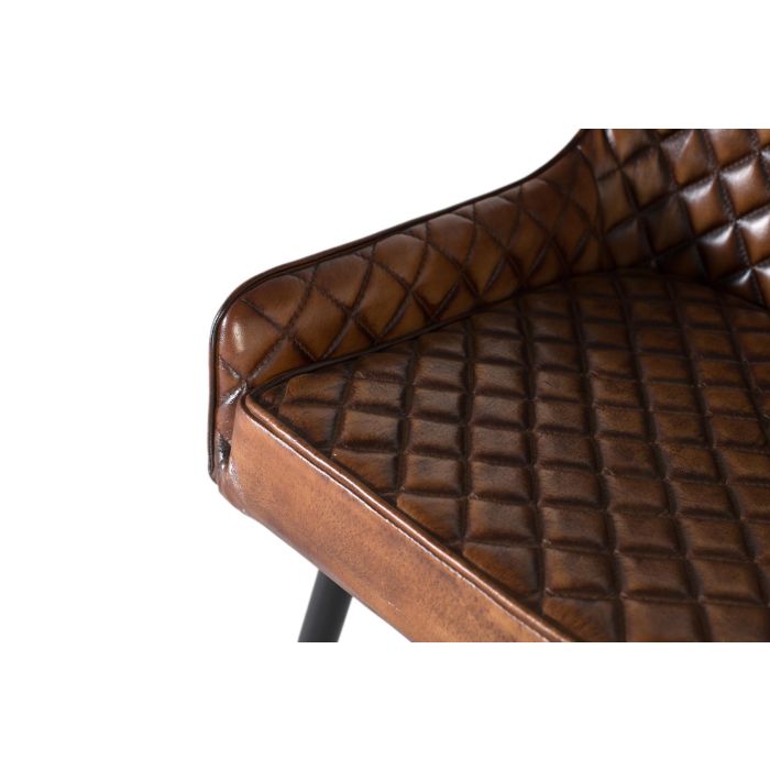 GINER Y COLOMER - Fauteuil design en cuir marron vieilli, dossier capitonné, structure en fer noir - 87x62x51 cm 5