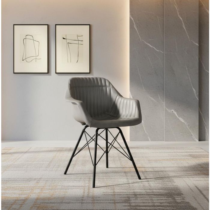 GINER Y COLOMER Chaise design en cuir gris rembourrée avec dossier inclinable - 4 pieds en métal noir - Dimensions (HxLxl) : 84x61x52 cm 6
