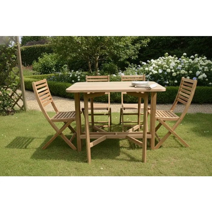 FERRET - Table de jardin pliante en bois d'acacia FSC - 3 positions (21/55/90 cm) - Dimensions 90 x 90 x 75 cm - Pour 4 personnes