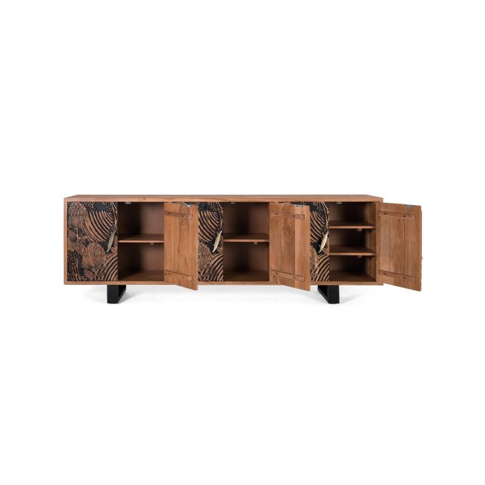 GINER Y COLOMER Buffet 6 portes en bois massif d'acacia couleur naturel et noir avec pattes métal - 220 x 74 x 42 cm 1 GINER Y COLOMER Buffet 6 portes en bois massif d'acacia couleur naturel et noir avec pattes métal - 220 x 74 x 42 cm 1
