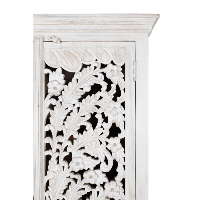 Giner y Colomer - Buffet en bois de manguier massif, finition blanc vieilli, portes sculptées main, 3 étagères - 180x90x40 cm 4