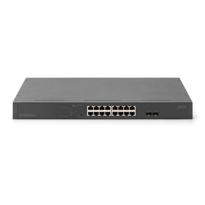 DIGITUS Switch 16-Port Gigabit Netzwerkswitch, 19 Zoll, unmanaged, 2 Uplink Ports, SFP 1