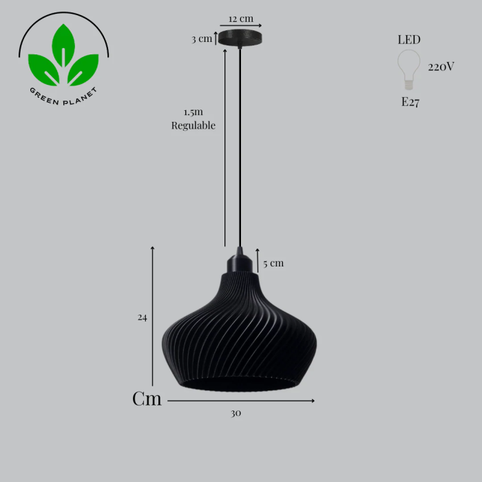 Lampe suspendue Daila Noir/Fleuron Noir/Câble Noir E27 LED