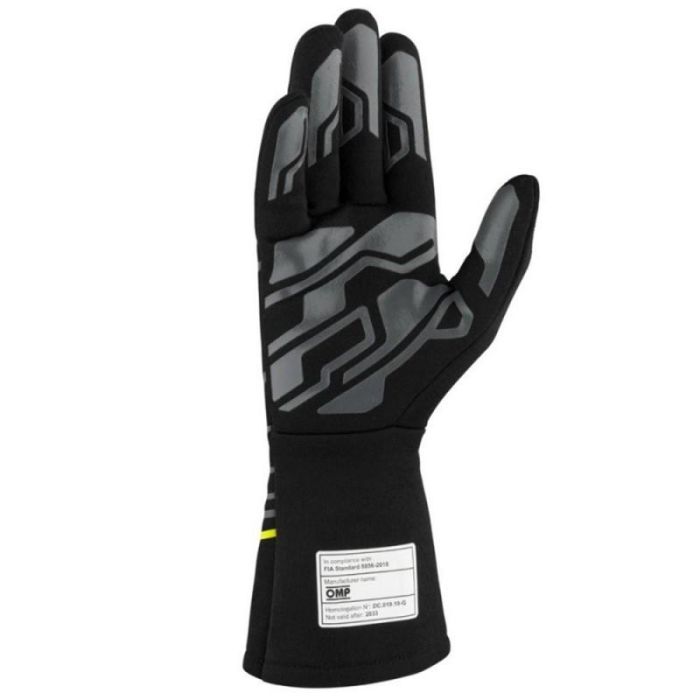 Omp Gants de Course FIA 8856-2018 My2025 Noir - Jaune Fluo Taille M OMPIB0-0777-B01-178-M