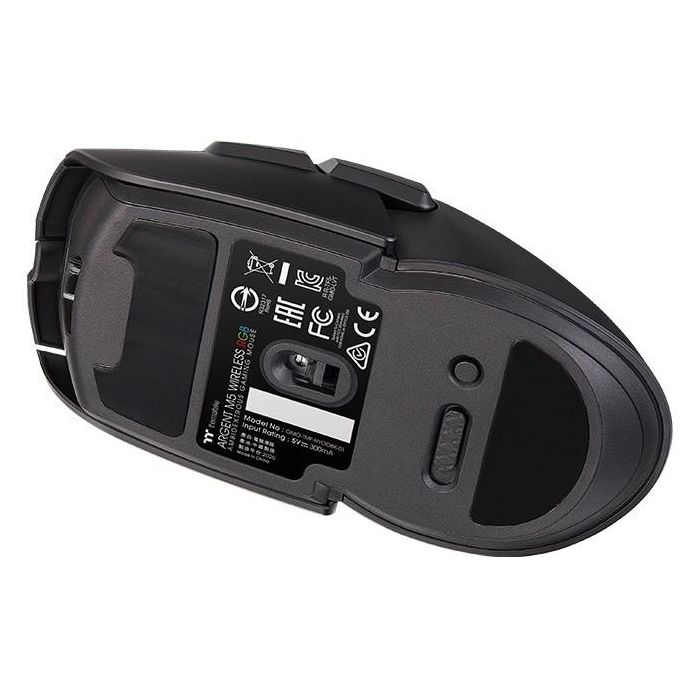 Thermaltake Argent M5 Souris de Jeu Sans-Fil RGB Ambidextre, Noir, Bluetooth 5.0, USB, Capteur Optique 16000 DPI, 8 Boutons Programmables, 400 IPS