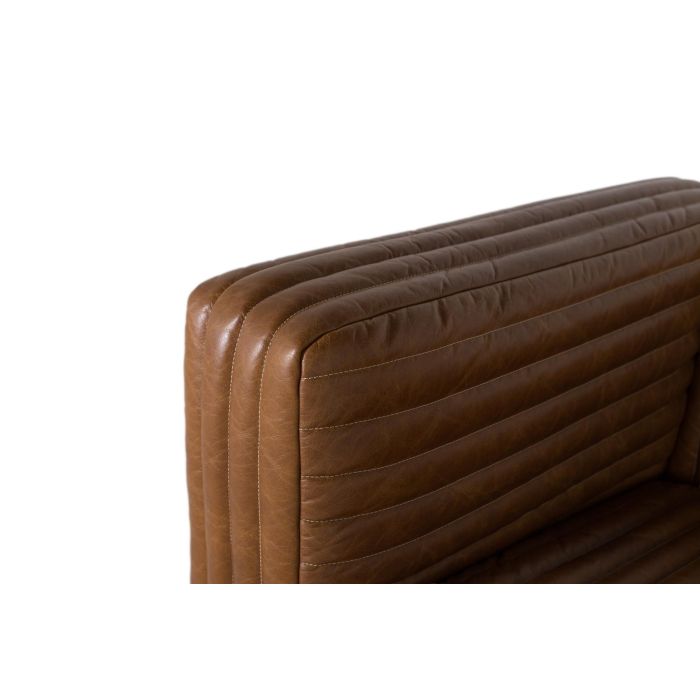GINER Y COLOMER - Canapé 3 Places en Cuir Vintage avec Pattes en Acier - Style Moderne et Confortable - Dimensions: 220x98x67 cm - Marron 4