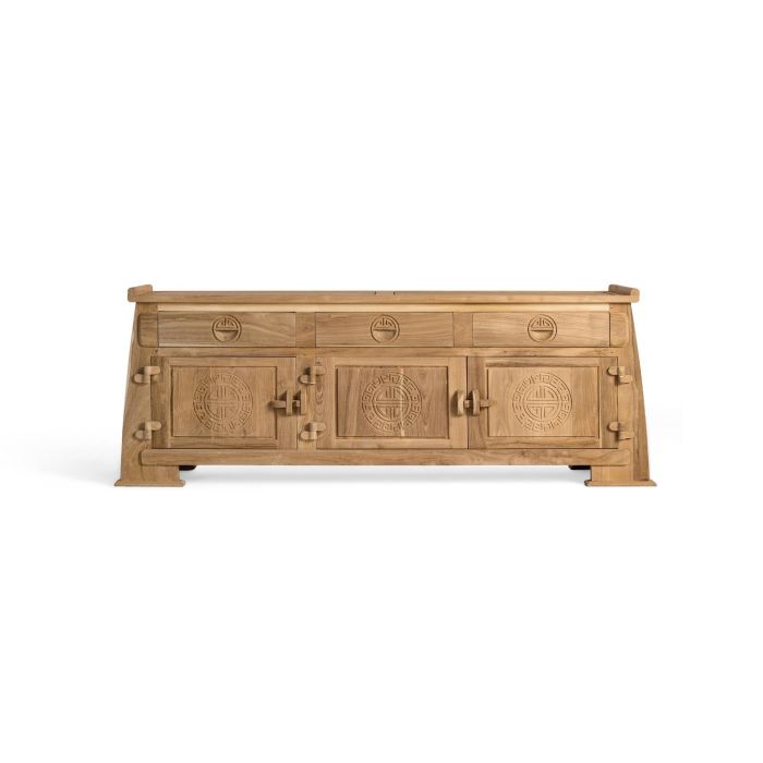 GINER Y COLOMER Meuble TV en bois massif de teca 170 cm, 3 tiroirs et 3 portes avec motifs géométriques, finition naturelle 0 GINER Y COLOMER Meuble TV en bois massif de teca 170 cm, 3 tiroirs et 3 portes avec motifs géométriques, finition naturelle 0