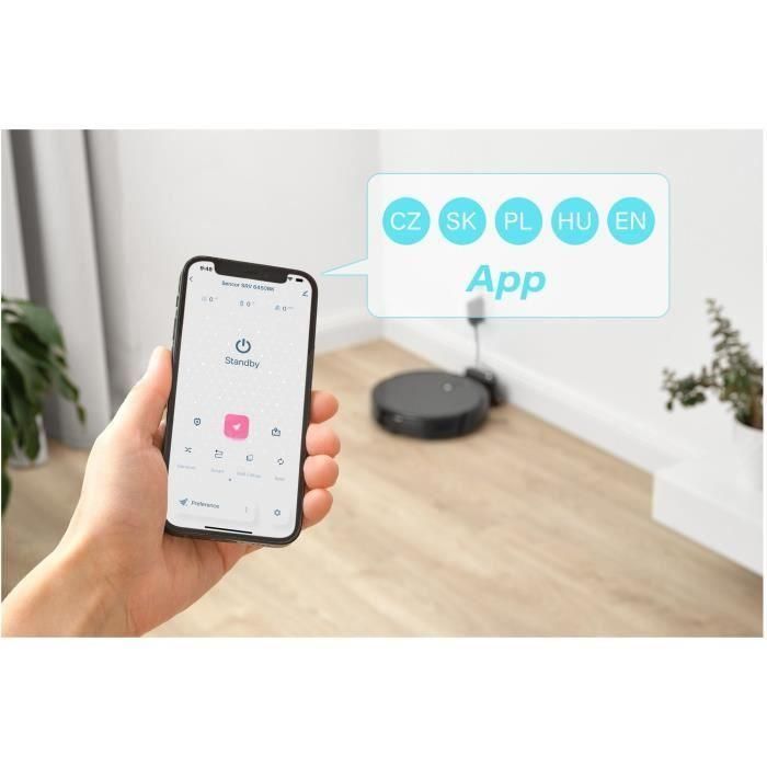 Sencor SRV 6450BK Aspirateur Robot Laveur avec Nettoyage Humide, 3000 Pa, Autonomie 140 min, 60 dB, Navigation Gyro Intelligente, Noir