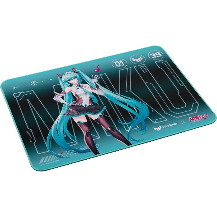 ASUS TUF Gaming P1 Hatsune Miku Edition - Tapis de souris gamer en tissu, caoutchouc antidérapant, résistant à l'eau, turquoise (360x260 mm)