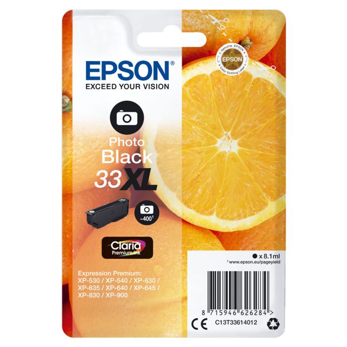 Epson C13T33614012 Encre Photo Noire XL Claria Premium (8,1 ml, 650 pages)