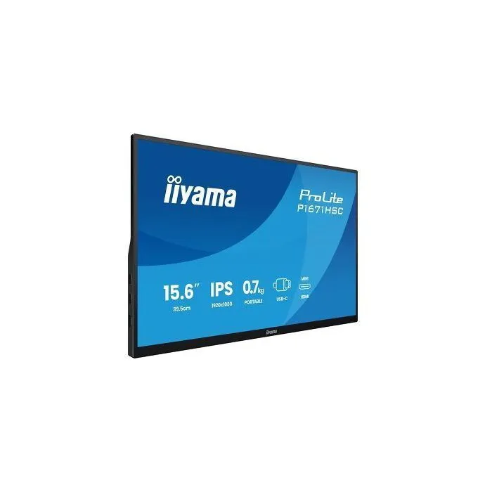 Iiyama Prolite P1671HSC-B1 - Moniteur portable PC 16 pouces Full HD (1920x1080) IPS 8 ms avec Mini HDMI, 2x USB-C, Haut-parleurs intégrés