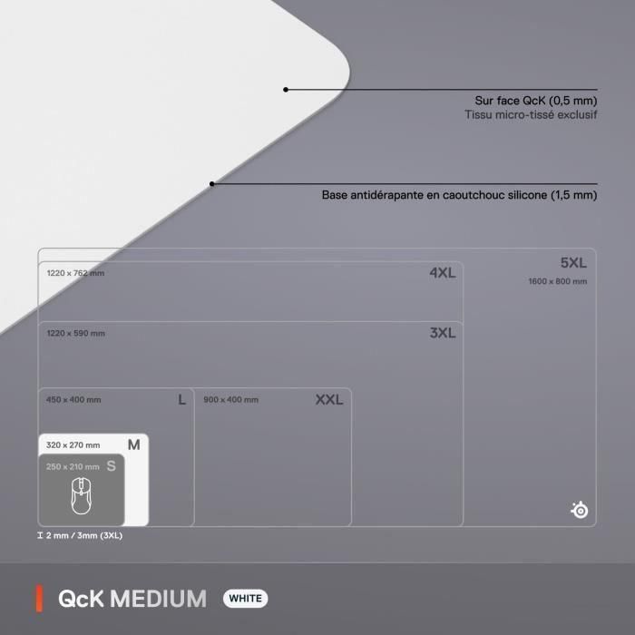 Tapis de souris gaming - STEELSERIES - QcK M - Blanc 4