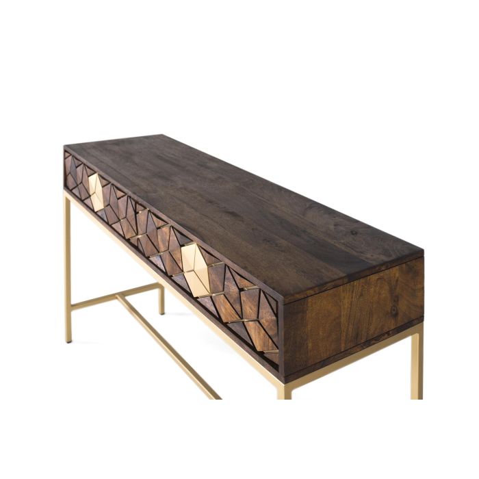 GINER Y COLOMER Consola 2 tiroirs en bois de mango et métal couleur noyer et doré - 122x76x40 cm 3