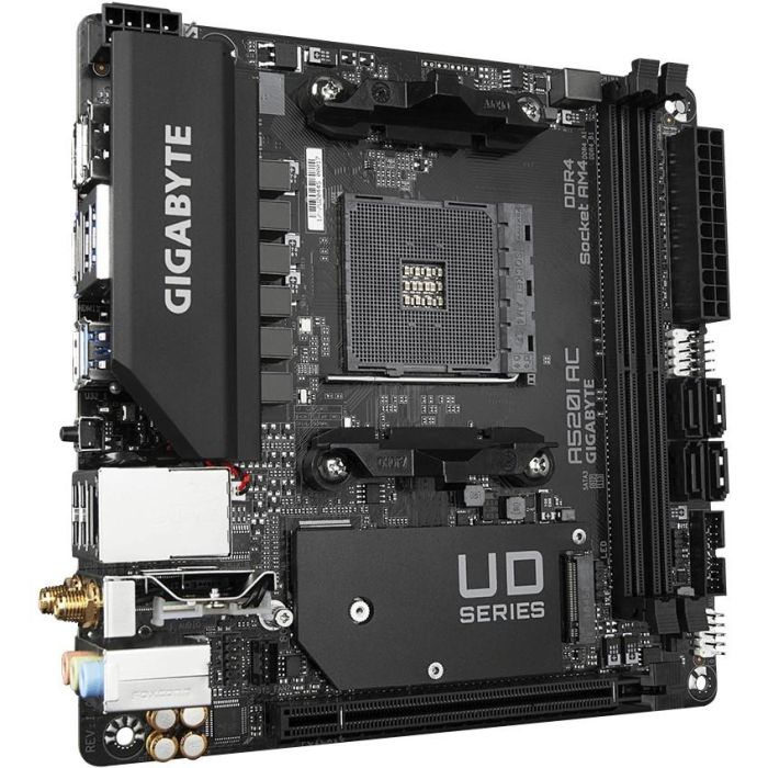 Gigabyte A520I AC - Carte mère AMD A520 (Socket AM4) mini-ITX, WiFi 5, Bluetooth 4.2, Support AMD Ryzen 5000/3000, DDR4 jusqu'à 5300MHz, 1x M.2, HDMI 2.1, DisplayPort