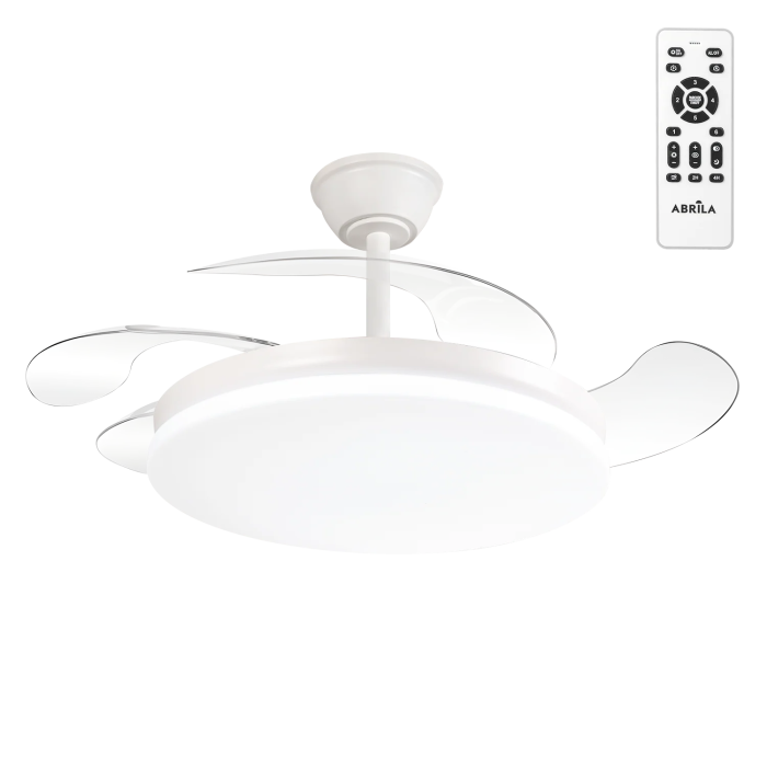 Ventilateur DC Blanc 59W 4 Pales 107cm 6980lm avec Télécommande, Minuterie, Mode Été/Hiver 0
