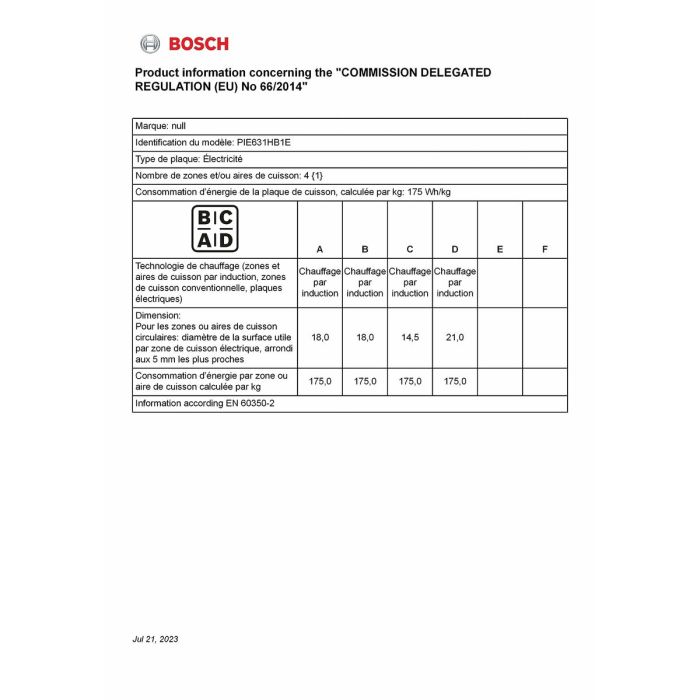 Plaque à Induction BOSCH PIE631HB1E 60 cm 2000 W 1 Plaque à Induction BOSCH PIE631HB1E 60 cm 2000 W 1