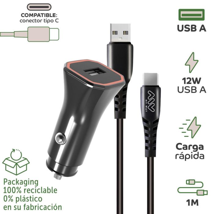 Chargeur de voiture Myway 1,2 m Noir 5