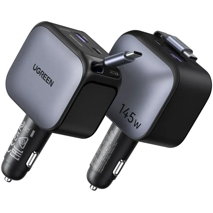 UGREEN Chargeur Allume-Cigare 145W avec Câble USB-C Rétractable - Recharge Rapide pour Smartphone, Tablette et PC Portable USB-C PD UGREEN Chargeur Allume-Cigare 145W avec Câble USB-C Rétractable - Recharge Rapide pour Smartphone, Tablette et PC Portable USB-C PD