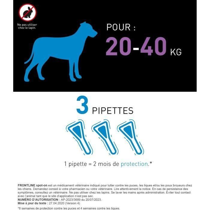 Frontline Spot On chien - Anti-puces anti-tiques pour chien L - 20-40kg - 3 pipettes 2 Frontline Spot On chien - Anti-puces anti-tiques pour chien L - 20-40kg - 3 pipettes 2