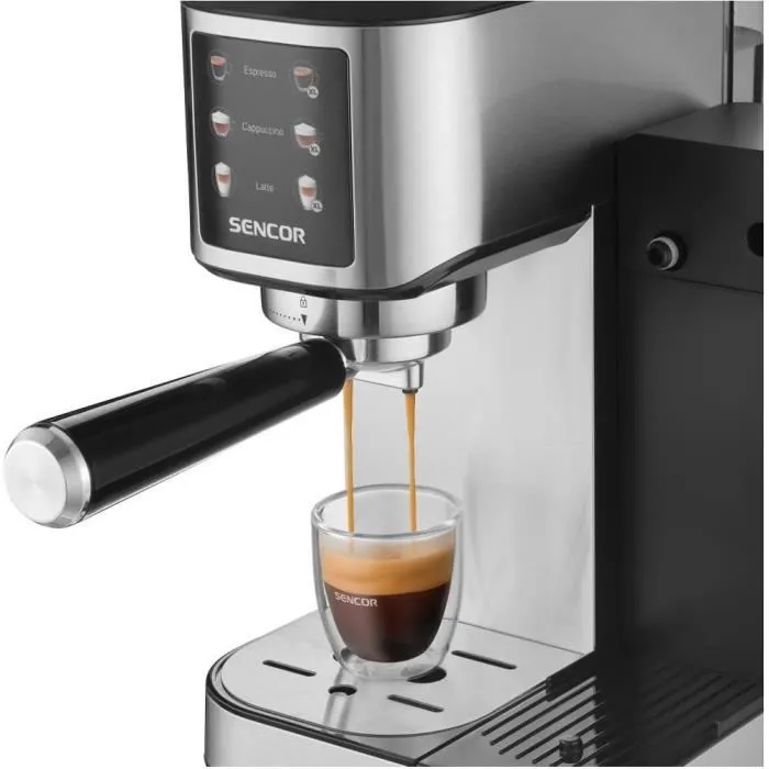 Sencor SES 4910SS Machine à expresso semi-automatique 20 bars avec panneau One Touch, réservoir 1L et pré-infusion, pour espresso, latte, cappuccino