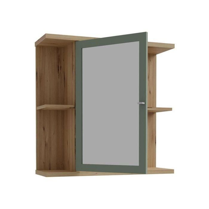 Armoire de toilette - Décor chene et vert sauge - Porte- Miroir - Etageres - L69,9 x P23,2 x H68,8 cm 4 Armoire de toilette - Décor chene et vert sauge - Porte- Miroir - Etageres - L69,9 x P23,2 x H68,8 cm 4