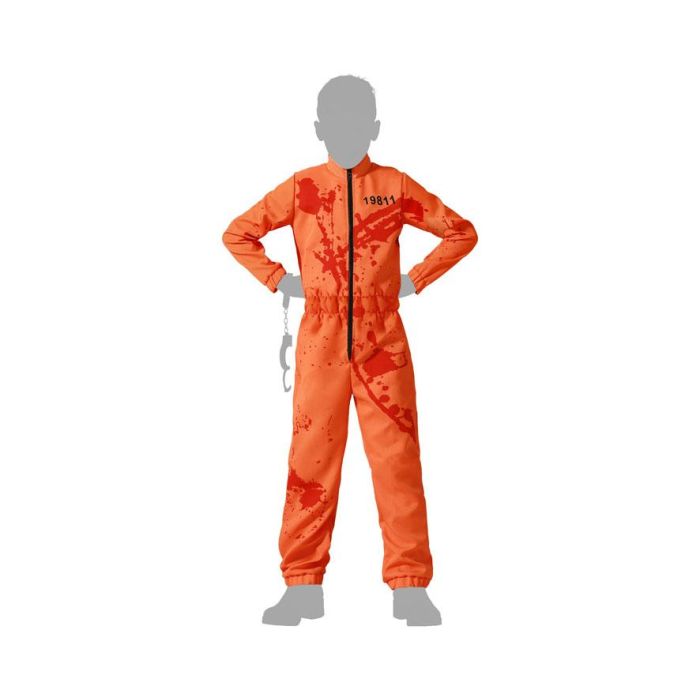 Déguisement Prisonnier Enfant Orange avec Éclaboussures de Sang 7-9 Ans, Costume Halloween Réaliste Polyester Garçon