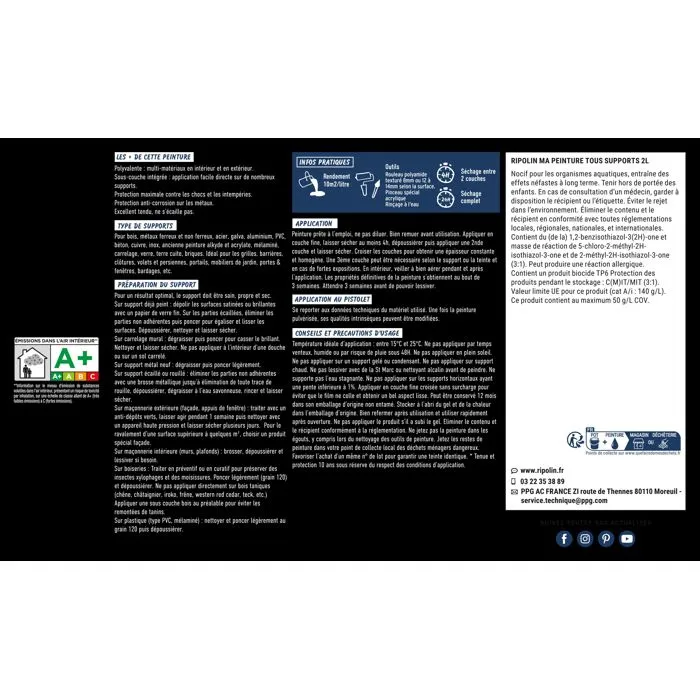 Ripolin Peinture multi-supports Noir RAL 9005 Mat 2 L - Application directe sur bois, fer, béton - Résiste aux UV et intempéries Ripolin Peinture multi-supports Noir RAL 9005 Mat 2 L - Application directe sur bois, fer, béton - Résiste aux UV et intempéries