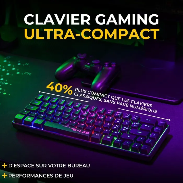The G-Lab COMBO HYDRO - Pack Gamer 2-en-1 sans fil - Clavier membrane silencieux et souris ergonomique - Noir
