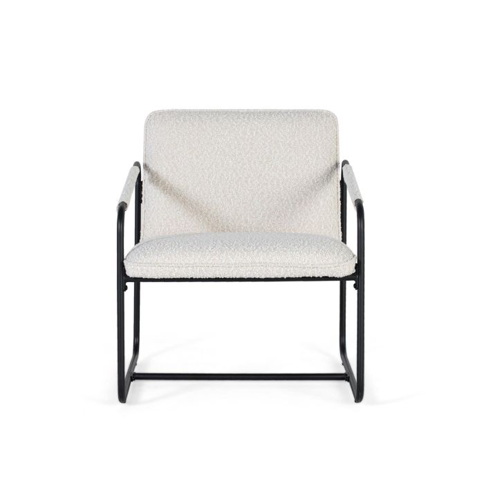 GINER Y COLOMER Tapiza2 - Lot de 2 fauteuils design en tissu beige avec coussin et structure en fer noir mat 1