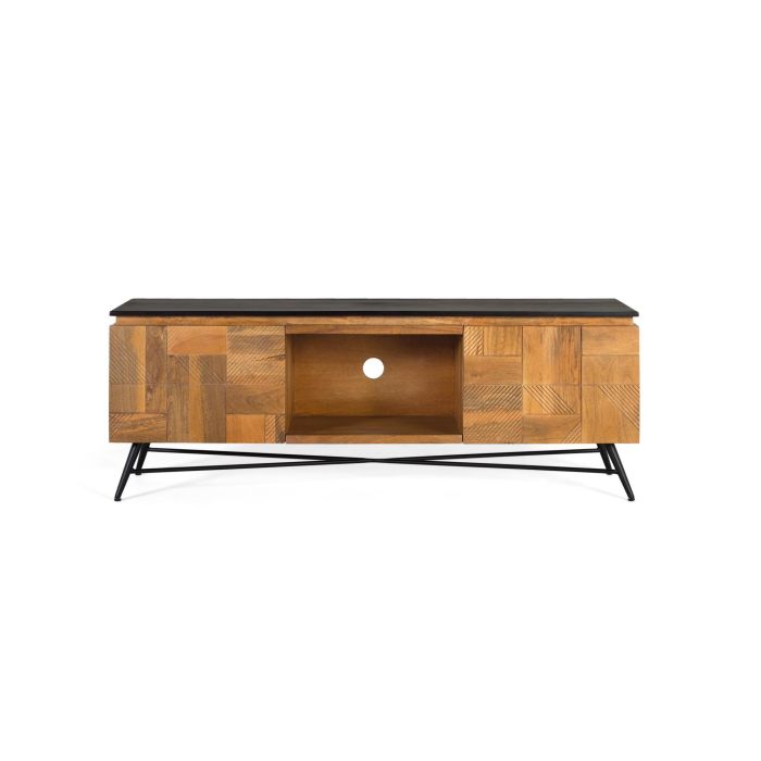GINER Y COLOMER Meuble TV en bois de manguier avec finition naturelle et plateau noir - 150 cm de large avec portes et espace ouvert - Design moderne et élégant 0 GINER Y COLOMER Meuble TV en bois de manguier avec finition naturelle et plateau noir - 150 cm de large avec portes et espace ouvert - Design moderne et élégant 0