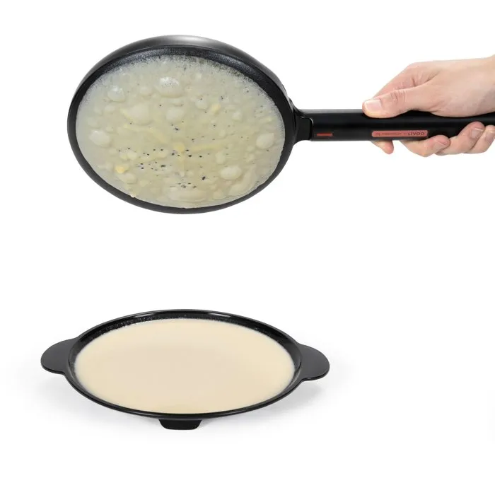 Livoo Crêpière électrique Marmiton DOP258CO - 600 W - Plaque 20 cm antiadhésive - Poignée thermorésistante - Noir