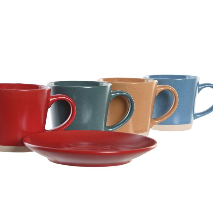 Lot de tasses avec soucoupes DKD Home Decor Jaune Bleu Rouge Vert Grès 180 ml 14 x 14 x 2 cm 2