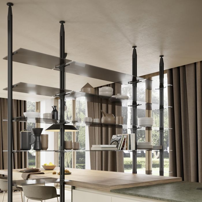 Emuca Lot de consoles pour 5 tablettes en verre pour la structure Zero, verre non inclus, Zamak, Peint en noir texturé 1