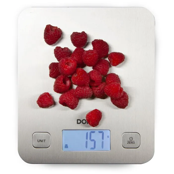 Domo DO9239W - Balance culinaire électronique de précision 1g, plateau inox, Tara, jusqu'à 5kg 2