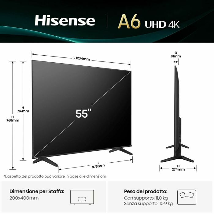 TV intelligente Hisense 55A6Q 55" 4K Ultra HD LED HDR D-LED 19