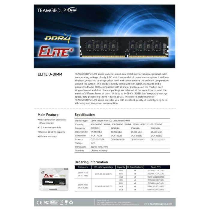 Mémoire RAM Team Group TED416G3200C2201 2 Mémoire RAM Team Group TED416G3200C2201 2