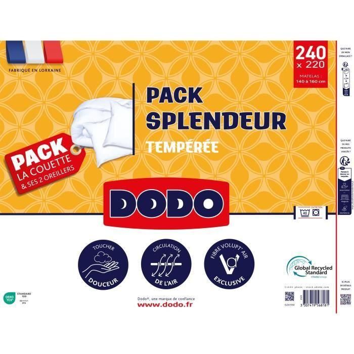 Pack couette 220 x 240 cm + 2 oreillers 60 x 60 cm - Splendeur - Garnissage 100% Polyester FCS 300 g/m² - Blanc - DODO 1