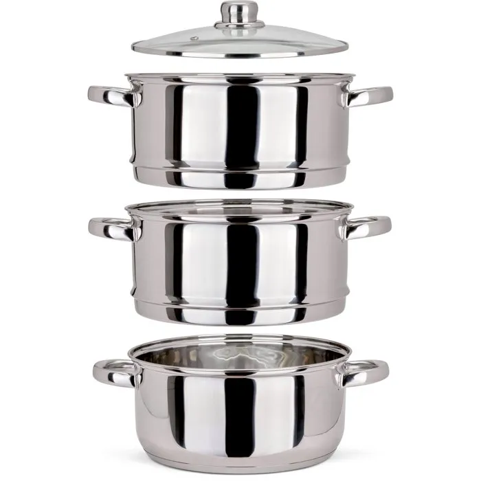 Livoo MEP121 Faitout cuiseur vapeur, acier inoxydable, diamètre 24 cm, 4 L, avec 2 paniers vapeur superposables 3 L et couvercle, compatible induction