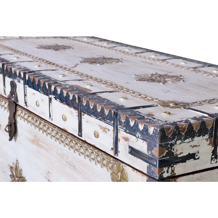 Giner y Colomer - Coffre de rangement en bois de manguier massif avec incrustations fer et bronze, finition blanc vieilli, 57 x 100 x 40 cm 3 Giner y Colomer - Coffre de rangement en bois de manguier massif avec incrustations fer et bronze, finition blanc vieilli, 57 x 100 x 40 cm 3