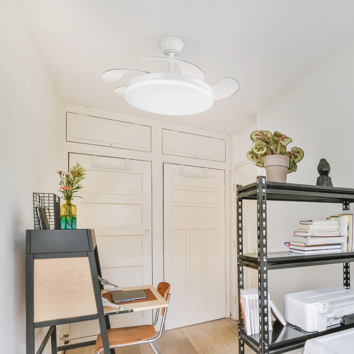 Ventilateur DC Blanc 59W 4 Pales 107cm 6980lm avec Télécommande, Minuterie, Mode Été/Hiver 8