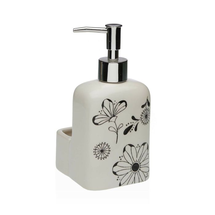 Distributeur de Savon Versa Céramique ABS Dolomite Fleurs 9 x 18,5 x 8 cm 1
