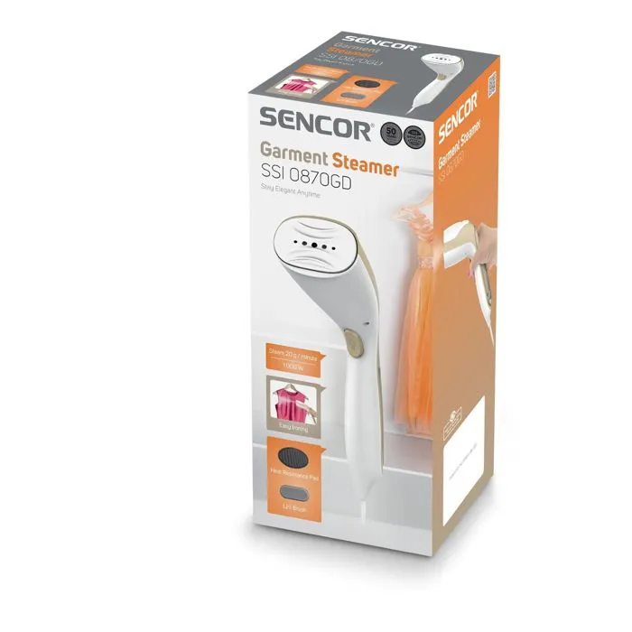 Sencor SSI 0870GD Défroisseur à Vapeur 1000 W - Débit 20 g/min - Réservoir 75 ml Amovible - Chauffe 30s - Fonction Anti-Goutte - Léger et Compact