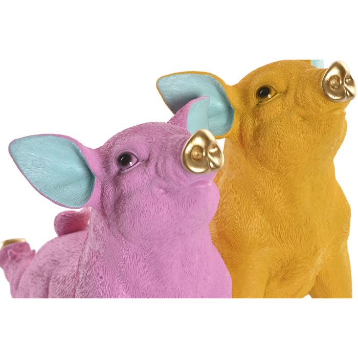 Figurine Décorative Home ESPRIT Jaune Vert Rose Doré Cochon 30,5 X 15 X 25 CM (2 Unités) 2