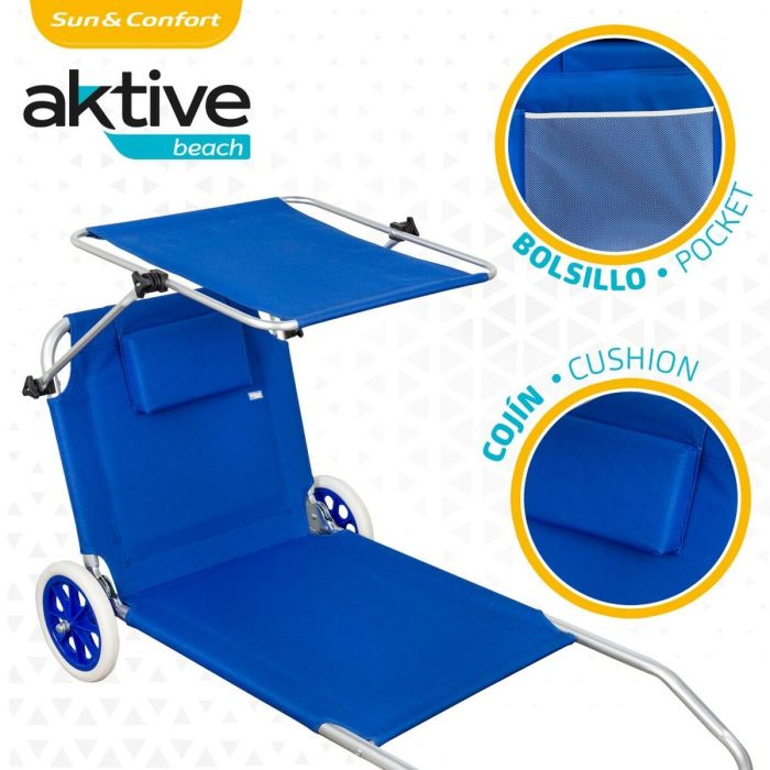 Chaise Transat Pliable de Camping Aktive Bleu 62 x 62 x 117 cm Chariot pliant Auvent (2 Unités) 2 Chaise Transat Pliable de Camping Aktive Bleu 62 x 62 x 117 cm Chariot pliant Auvent (2 Unités) 2