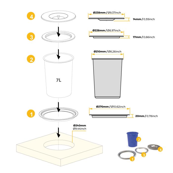 Emuca Poubelle encastrable sur le plan de travail Recycle, 1 bac extractible 7 litres, Acier inoxydable et Plastique 11 Emuca Poubelle encastrable sur le plan de travail Recycle, 1 bac extractible 7 litres, Acier inoxydable et Plastique 11