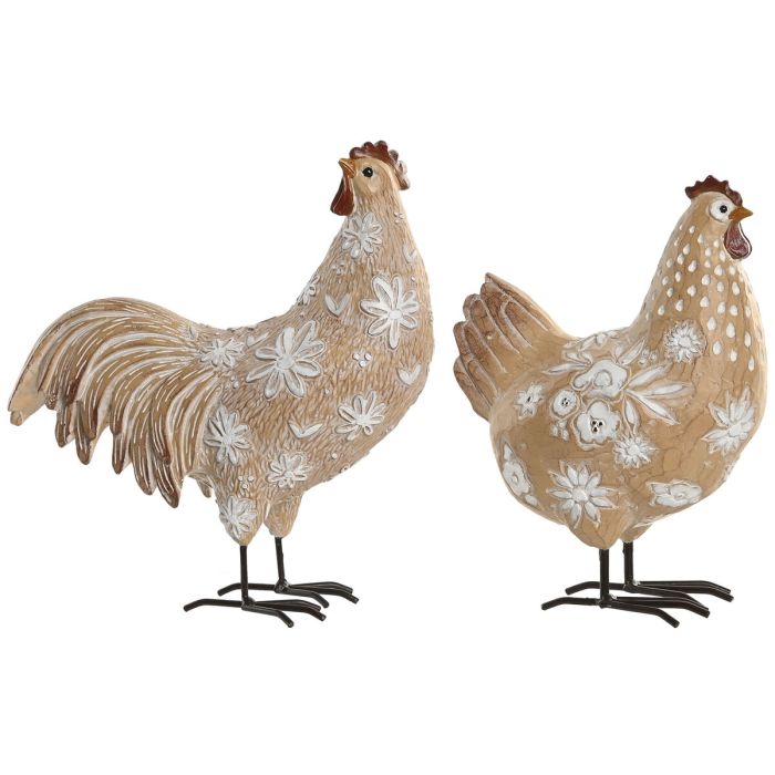 Figurine Décorative Home ESPRIT Blanc Naturel Poule Coq 22,5 X 10 X 23,5 CM (2 Unités)