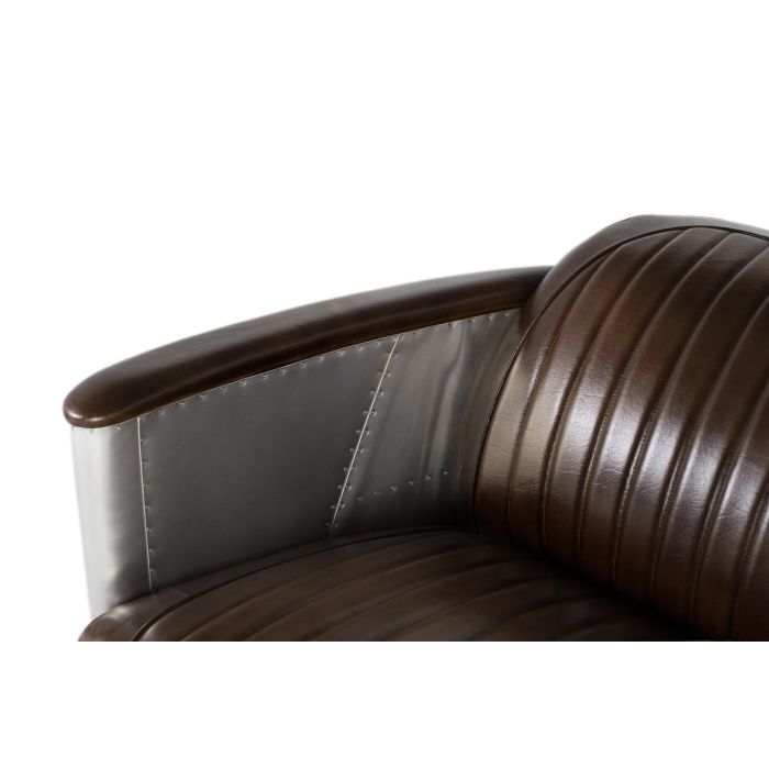 GINER Y COLOMER Sofa 2 Places Style Aviateur en Cuir Vieilli Marron avec Détails en Aluminium - Inspiré du Design Aéronautique 3