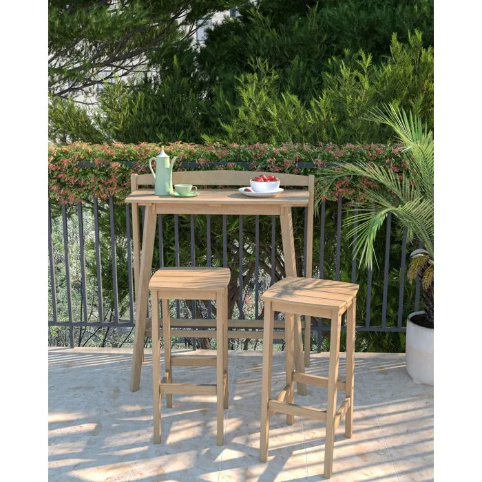 Zanzibar - Ensemble bar de jardin en bois d'acacia FSC - Table rectangulaire 44.5 * 100 * 112 cm avec 2 tabourets 37 * 35 * 72 cm