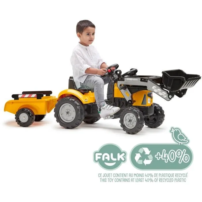 Falk Retroexcavadora a pedales SuperBuilder - FAL3016202035136 - Volante, remolque - Fabricada en Francia, 40 % plástico reciclado - A partir de 2 años 1