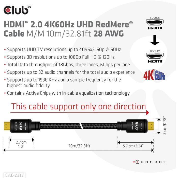 Club3D HDMI-Kabel A -> A 2.0 RedMere 4K60Hz UHD 10 Meter retail 13